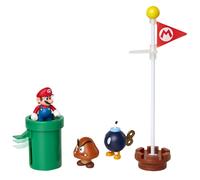 Coffret de 5 figurines MARIOBROS Thème Plaine du Grand Chêne - Mario, Goomba, bombe, drapeau inclus