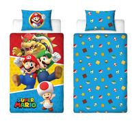 Nintendo Super Mario Parure de lit Simple avec Housse de Couette réversible Double Face avec taie d'oreiller Assortie en Polycoton