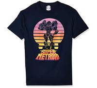Nintendo Super Metroid Samus Retro Sunset T-Shirt pour Homme - Bleu - Taille L