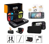 Nintendo Switch Accessoire, Orzly Ultimate Pack Pour Nintendo Switch [Pack Comprenant: Protecteurs D'écran En Verre Trempé, Câble Type C, Housse (Étui Rigide Pour Console), Coque Comfort Grip Case, Éc