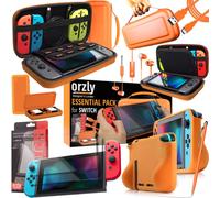 Nintendo Switch Accessoire, Pack De (Étui Rigide Pour Switch, Protecteurs D'écran En Verre Trempé, Câble Type C, Coque Comfort Grip, Écouteur, Stylo, Boite De Jeux) Orange
