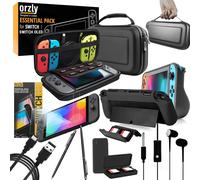 Nintendo Switch Accessoire, Ultimate Pack Pour Nintendo Switch [Pack Comprenant: Protecteurs D'écran En Verre Trempé, Câble Type C, Housse (Étui Rigide), Coque Comfort Grip Case Etc...] - Noir