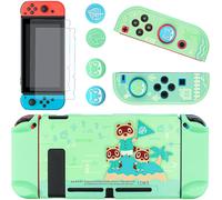 Nintendo Switch Case,Anti-Scratch Shock Absorption Hard Protective Case With 2 Tempered Glass Screen Protectors And 4 Thumb Caps For Switch Console-Green