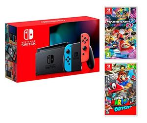 Nintendo Switch console Rouge/Bleu Néon 32Go + Super Mario Odyssey + Mario Kart 8 Deluxe - Mario Pack