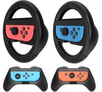 Nintendo Switch Oled Grip Manette, Couverture De Poignée Joycon Avec 2 Volants De Course + 2 Poignées De Contrôle Antidérapantes Pour Joy-Con - Noire