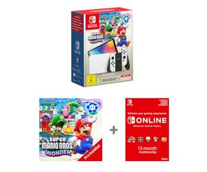 Nintendo Switch - OLED Model (White) + Super Mario Bros. Wonder Pre Installed Switch Online 12 Month Subscription Redemption Code
