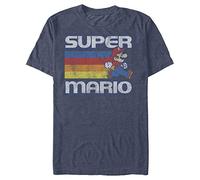 Nintendo Super Mario Running Retro Stripe T-Shirt, Bleu Marine chiné, XXL Homme
