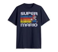 Nintendo Super Mario Running Retro Stripe T-Shirt, Bleu Marine, S Homme