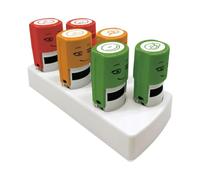 NIO School Tampon de motivation Set Emoji, 6 tampons avec 6 motifs Emoji, taille de l'empreinte: Ø 17 mm, couleurs d'empreinte shiny orange, smooth green et brave red