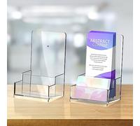 NiOffice Lot de 2 supports de brochure en acrylique transparent de 10,4 cm avec porte-cartes de visite, support mural ou comptoir pour brochures, magazines, menus, à trois volets