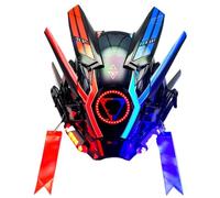 NIOMICO Punk Mask Halloween Tech Helmet with Adjustable Band Halloween Mask LED Light-Up Futuristic Style Punk for Cosplay and Parties(Red+Blue)