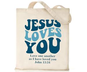 Nioobager Sacs fourre-tout chrétiens en toile, sac en toile pour foi, ami, anniversaire, cadeaux chrétiens, fourre-tout graphique, sac d'église du dimanche, 01 Jésus t'aime, One Size
