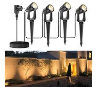 NIORSUN Spot LED Extérieur, Éclairage de Jardin Blanc Chaud 3000K, Étanche IP67, Lampe Avec Adaptateur 17 m 12 V, Pour Cour, Arbres (Paquet de 4)