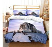 NIOYNJIS L'ensemble de literie est composé à 100% Microfibres de Haute qualité, 2 couvercles d'oreiller,Race de Chien Husky de Sibérie Triste au Coucher du Soleil,228x264cm