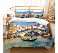 NIOYNJIS L'ensemble de literie est composé à 100% Microfibres de Haute qualité, 2 couvercles d'oreiller,Gondole près du Pont du Rialto à Venise, Italie,228x264cm