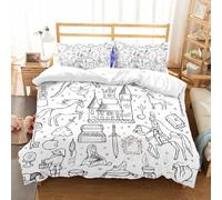 NIOYNJIS L'ensemble de literie est composé à 100% Microfibres de Haute qualité, 2 couvercles d'oreiller,Ensemble de Contes de fées dessinés à la Main. Illustration pour Impressions tex,228x264cm