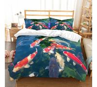 NIOYNJIS L'ensemble de literie est composé à 100% Microfibres de Haute qualité, 2 couvercles d'oreiller,Parc Animalier de carpes Aquatiques colorées Koi Wildlife Park Asie-Asie,228x264cm
