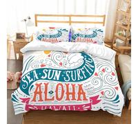 NIOYNJIS L'ensemble de literie est composé à 100% Microfibres de Haute qualité, 2 couvercles d'oreiller,Typographie du Surf hawaïen et du Soleil sur la mer avec Les Vagues de l'océan A,228x264cm