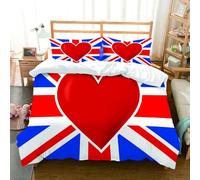 NIOYNJIS L'ensemble de literie est composé à 100% Microfibres de Haute qualité, 2 couvercles d'oreiller,Union Jack, Drapeau nnique avec Un Grand cœur Rouge au Centre de la fierté natio,200x228cm
