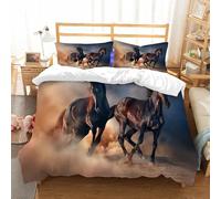 NIOYNJIS L'ensemble de literie est composé à 100% Microfibres de Haute qualité, 2 couvercles d'oreiller,Décor de Cheval, Deux étalons Noirs courent au Coucher du Soleil dans la poussiè,228x264cm