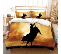 NIOYNJIS L'ensemble de literie est composé à 100% Microfibres de Haute qualité, 2 couvercles d'oreiller,Silhouette d'un Cow-Boy luttant Contre Un Taureau rétif Contre Un Ciel de Couche,228x264cm