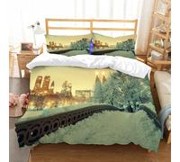 NIOYNJIS L'ensemble de literie est composé à 100% Microfibres de Haute qualité, 2 couvercles d'oreiller,Hiver, Central Park, Saison hivernale avec Gratte-ciels et Pont enneigé Bow Brid,200x228cm