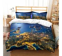 NIOYNJIS L'ensemble de literie est composé à 100% Microfibres de Haute qualité, 2 couvercles d'oreiller,Monde, Continent de l'europe Centrale Vue Nocturne Depuis l'espace Planète vivan,200x228cm
