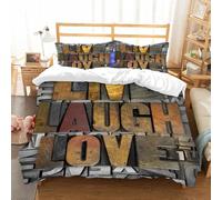 NIOYNJIS L'ensemble de literie est composé à 100% Microfibres de Haute qualité, 2 couvercles d'oreiller,Les Mots Live Laugh Love écrits en Typographie Vintage,228x264cm