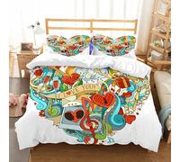 NIOYNJIS L'ensemble de literie est composé à 100% Microfibres de Haute qualité, 2 couvercles d'oreiller, Microfibre - Je t'aime, J'aime avec Eros Arrow Music Present Swirl Boxes Glob,228x264cm