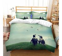 NIOYNJIS L'ensemble de literie est composé à 100% Microfibres de Haute qualité, 2 couvercles d'oreiller,Image de thème d'amitié ou d'amour de Deux Pingouins dans Un Paysage Fantastique,200x228cm