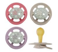 nip - Cherry Green Night | À partir de 6 mois | Lot de 4 tétines pour bébé, adaptées à l'allaitement, respectueuses des dents avec bouton lumineux, tétines durables en matières premières naturelles