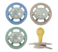 nip Cherry Green Night | À partir de 6 mois | Lot de 4 tétines pour bébé, adaptées à l'allaitement, respectueuses des dents, avec bouton lumineux, tétines durables en matières premières naturelles