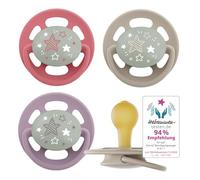 nip Cherry Green Night | Lot de 4 tétines durables en matières premières naturelles pour bébé de 0 à 6 mois et adaptées à l'allaitement, adaptées aux dents, avec bouton lumineux, tétines durables en