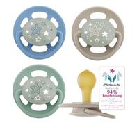 nip - Cherry Green Night | 0-6 mois | Tétine durable en matières premières naturelles pour bébé avec bouton lumineux | 4 pièces, bleu/vert
