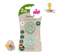 nip Cherry Lot de 2 tétines plates, en forme de cerise, en caoutchouc naturel, adaptées à l'allaitement, sans BPA, durables, adaptées aux dents de 6 mois +, adaptées aux dents, éprouvées et populaires
