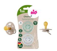 nip Cherry Lot de 2 tétines plates en forme de cerise, en caoutchouc naturel, adaptées à l'allaitement, sans BPA, durables, adaptées aux dents de 0 mois +, adaptées à l'allaitement, ultra légères