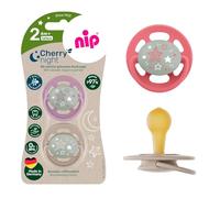 NIP Cherry - Lot de 4 tétines rondes lumineuses en latex (2 x 2) - Taille 2 (6 M +, phosphorescentes dans la nuit) - Adaptées à l'allaitement - Taille 2 - À partir de 6 mois