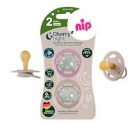 NIP Cherry Night Lot de 2 tétines rondes lumineuses, couleur Cherry Night 6 à 36 mois, bouton brille longtemps dans l'obscurité, durables, douces pour la peau