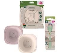 NIP Eat Green Service de table à partir de 4 mois, 2 assiettes, 2 bols à pâte, 3 cuillères écologiques Eat Green pour bébé, passent au lave-vaisselle, au micro-ondes, sans BPA, sans mélamine, sans
