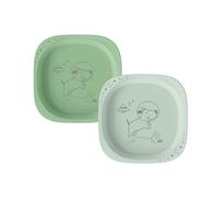 nip Green Öko Lot de 2 assiettes pour bébé et enfant, passent au micro-ondes et au lave-vaisselle, extra plates et parfaites pour les débutants, sans BPA, sans mélamine, durables, motif animal, vert