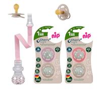 NIP Tétine ronde Cherry Night 0-6 mois, tétine lumineuse, à partir de la naissance 0 et plus, phosphorescente dans l'obscurité, attache-tétine NIP