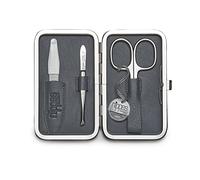nippes Solingen Kit de manucure en forme de losange, 3 pièces, étui nappa d'agneau avec cadre et doublure en cuir, fabriqué en Allemagne, kit de soin des ongles avec ciseaux à ongles, pince à épiler