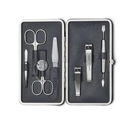 nippes Solingen Kit de manucure en forme de losange, 7 pièces, étui nappa d'agneau avec cadre et doublure en cuir, fabriqué en Allemagne, kit de soin des ongles avec instruments nickelés