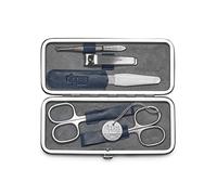 nippes Solingen Kit de manucure vintage 5 pièces en cuir de vachette antique avec cadre, intérieur en daim doux, fabriqué en Allemagne, kit de soin des ongles avec instruments nickelés