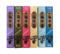 Nippon kodo Morning Star Lot de 6 bâtons d'encens (lotus, vanille, lavande, jasmin, thé vert et gardénia) 50 bâtons dans chaque parfum - Style japonais traditionnel
