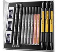 Nipro 3 Pièces Porte-Mines 1.3 mm avec Recharge de 36 Mines, 3 Gommes, Crayon de Charpentier Robuste Métal Résistant pour Marquage Extérieur, Dessin, Travail du Bois, Crayon Chantier avec étui