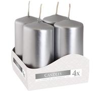 Nipter Bougies votives Bougies de l'Avent Argent Métallisé, diamètre 3,5 cm, hauteur 8 cm, odeur neutre, durée de combustion 9h, lot de 4 pièces (1 boîte)