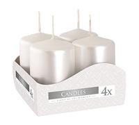 Nipter Bougies votives Bougies de l'Avent blanches métallisées, diamètre 3,5 cm, hauteur 6 cm, inodore, durée de combustion 7h, lot de 4 pièces (1 boîte)