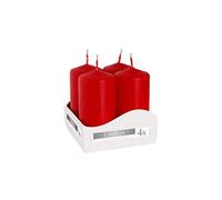 Nipter Bougies votives Bougies Piliers Bougies de l'Avent Rouge, diamètre 3,5 cm, hauteur 8 cm, inodore, durée de combustion 9h, lot de 4 bougies (1 boîte)