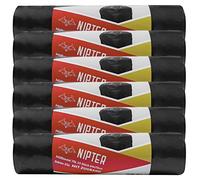 Nipter sac poubelle avec cordon de serrage 70l, sacs poubelle écologique, 25 my, 64x72 cm, noir, 15 sacs poubelle par rouleau, 12 rouleaux